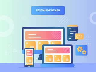 Wall Mural - responsive design ui on screen device computer laptop smartphone with flat style
