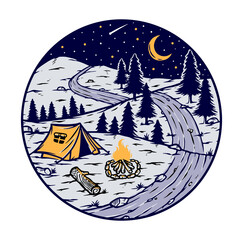 Wall Mural - Camping at night vector illustration