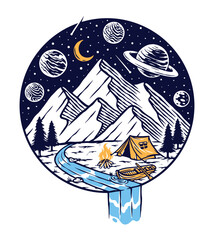 Camping in the mountains at night vector illustration