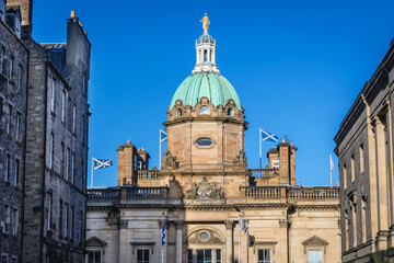 Wall Mural - Bank of Scotland building with green dome in the Old Town of Edinburgh city, Scotland, UK