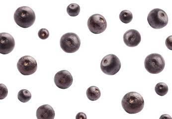 Fresh acai berries falling on white background