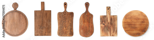 Fotografía Set with different wooden boards on white background, banner design