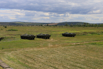 Armored personnel carrier infantry fighting vehicle. Military background with copyspace