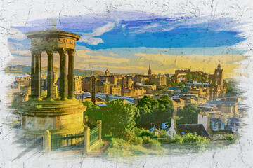 Wall Mural - Calton Hill in Edinburgh, Scotland, watercolor painting