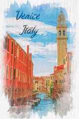 Wall Mural - Watercolor of Grand Canal and old buildings, Venice