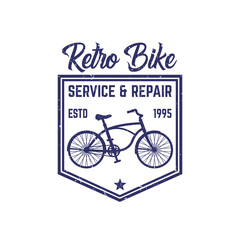 Poster - Retro bike service and repair, vintage logo, emblem with old bicycle