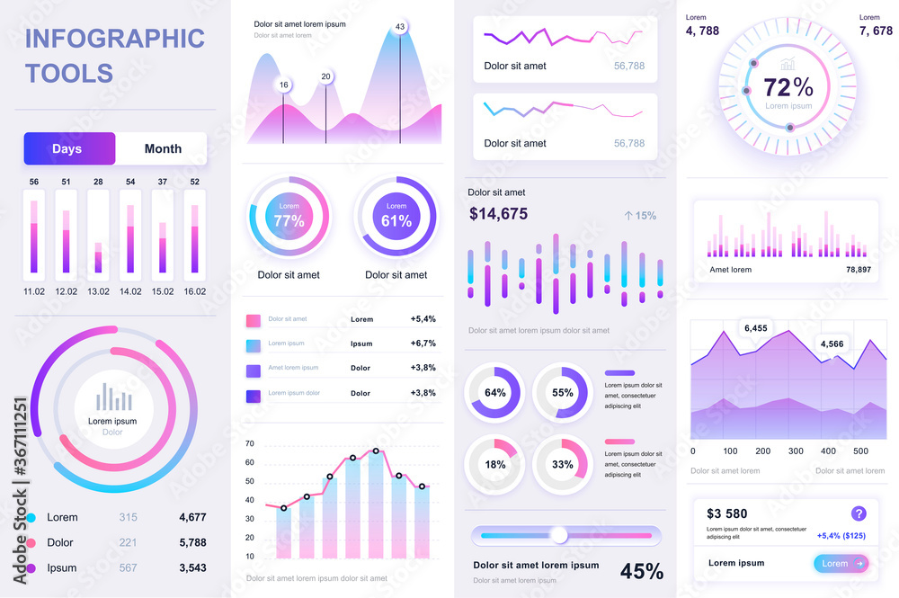 Bundle infographic UI, UX, KIT elements. Different charts, diagrams ...