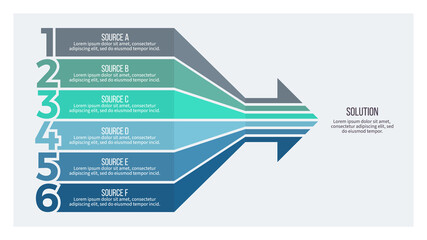 Business infographic. Arrow chart with 6 options. Vector template.