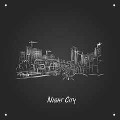 Poster - Cars on night city road, sketch for your design