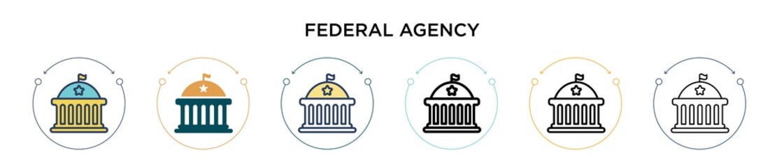Federal agency icon in filled, thin line, outline and stroke style. Vector illustration of two colored and black federal agency vector icons designs can be used for mobile, ui, web