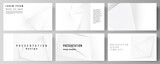 Fototapeta  - Vector layout of the presentation slides design templates, multipurpose template for presentation brochure, brochure cover. Halftone dotted background with gray dots, abstract gradient background