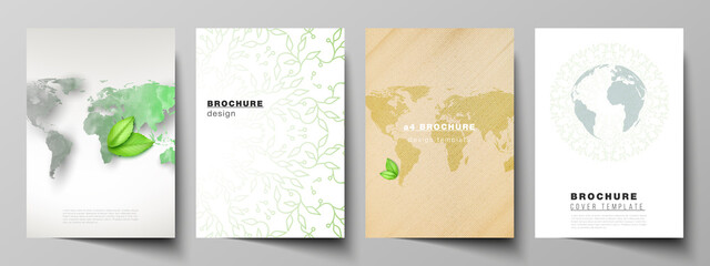 Vector layout of A4 format cover mockups design templates for brochure, flyer, booklet, cover design, book design, brochure cover. Save Earth planet concept. Sustainable development global concept.