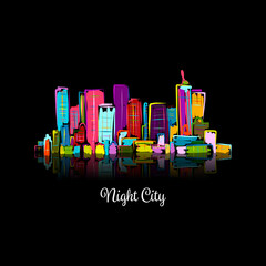 Poster - Abstract night cityscape, sketch for your design