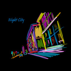 Poster - Night city street for your design