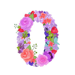 Fototapete - Colorful floral figure with roses 0. Beautiful number zero