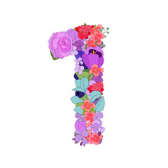 Fototapete - Colorful floral figure with roses 1. Beautiful number one