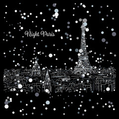 Wall Mural - Night Paris,cityscape with Eifel Tower. Sketch for your design