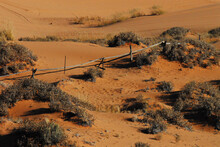 Arizona- Red Desert With Old Split Rail Fence.