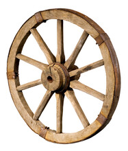 Old Wagon Wheel On A White Background