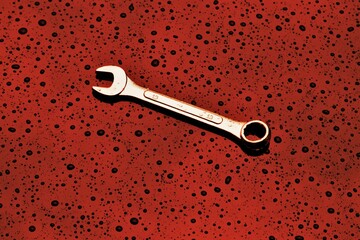 A single 13mm spanner on a textured red background