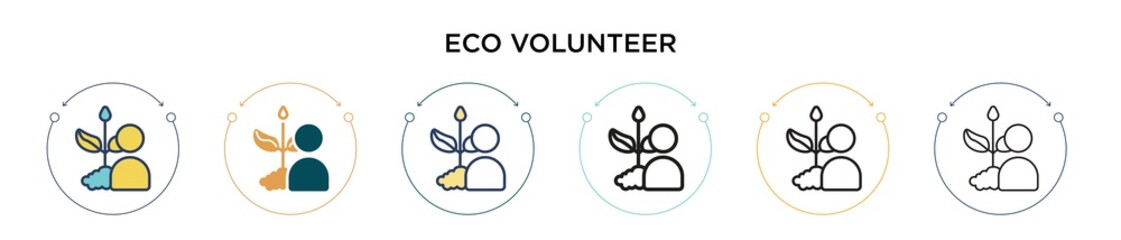 Eco volunteer icon in filled, thin line, outline and stroke style. Vector illustration of two colored and black eco volunteer vector icons designs can be used for mobile, ui, web