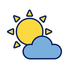 Sticker - cloud and sun line and fill style icon