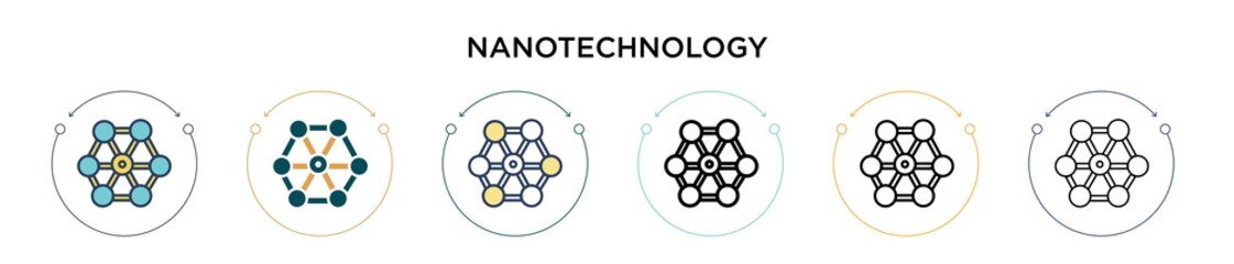 Nanotechnology icon in filled, thin line, outline and stroke style. Vector illustration of two colored and black nanotechnology vector icons designs can be used for mobile, ui, web