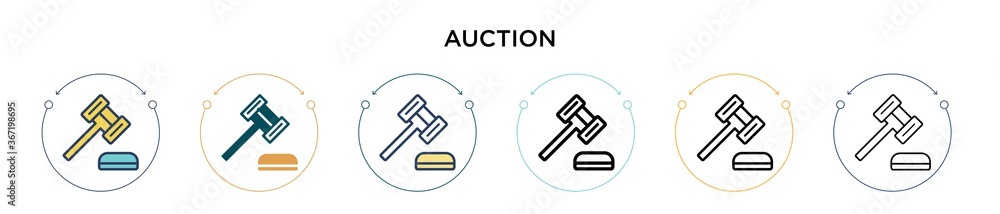 Auction icon in filled, thin line, outline and stroke style. Vector ...
