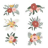 Fototapeta Dinusie - ОсноFloral bouquets. Hand drawn illustration. Trendy autumn colours. Perfect for wedding invitation, posters, stickers, packaging and other design decoration.