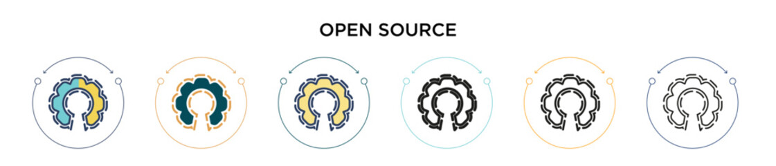 Open source icon in filled, thin line, outline and stroke style. Vector illustration of two colored and black open source vector icons designs can be used for mobile, ui, web