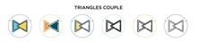 Triangles Couple Icon In Filled, Thin Line, Outline And Stroke Style. Vector Illustration Of Two Colored And Black Triangles Couple Vector Icons Designs Can Be Used For Mobile, Ui, Web
