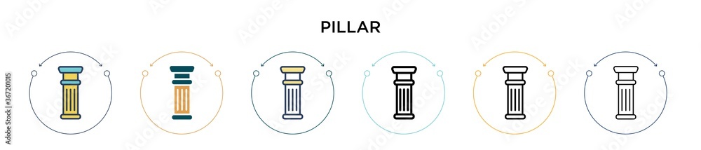 Pillar icon in filled, thin line, outline and stroke style. Vector illustration of two colored and black pillar vector icons designs can be used for mobile, ui, web - obrazy, fototapety, plakaty 