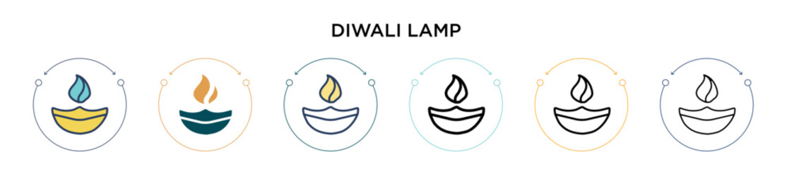 Canvas Print - Diwali lamp icon in filled, thin line, outline and stroke style. Vector illustration of two colored and black diwali lamp vector icons designs can be used for mobile, ui, web