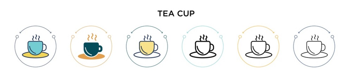 Tea cup icon in filled, thin line, outline and stroke style. Vector illustration of two colored and black tea cup vector icons designs can be used for mobile, ui, web