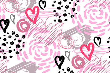 modern seamless pattern with hearts for the design of surfaces and fabrics for children and teenager