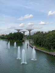 Wall Mural - Canal et arbres artificiels, jardins de la Baie à Singapour	