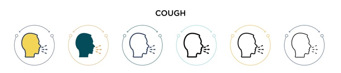 Cough icon in filled, thin line, outline and stroke style. Vector illustration of two colored and black cough vector icons designs can be used for mobile, ui, web