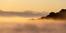 Early Morning Cloud Top Panorama View Towards The San Gabriel Mountains From Rocky Peak Park Between Los Angeles And Ventura Counties In Southern California.  