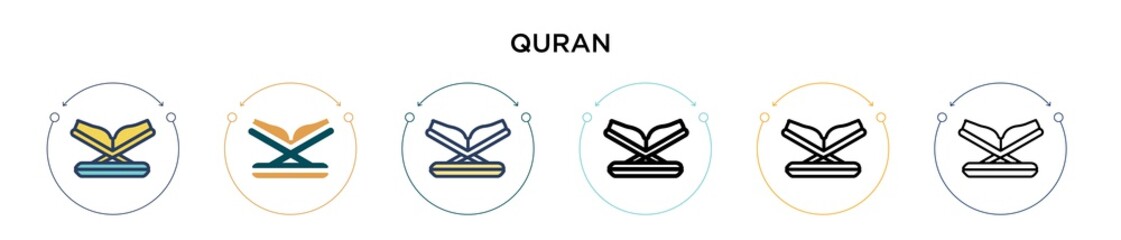 Wall Mural - Quran icon in filled, thin line, outline and stroke style. Vector illustration of two colored and black quran vector icons designs can be used for mobile, ui, web