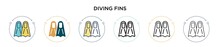 Diving Fins Icon In Filled, Thin Line, Outline And Stroke Style. Vector Illustration Of Two Colored And Black Diving Fins Vector Icons Designs Can Be Used For Mobile, Ui, Web