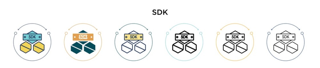 Sdk icon in filled, thin line, outline and stroke style. Vector illustration of two colored and black sdk vector icons designs can be used for mobile, ui, web