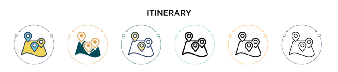 Wall Mural - itinerary icon in filled, thin line, outline and stroke style. vector illustration of two colored an
