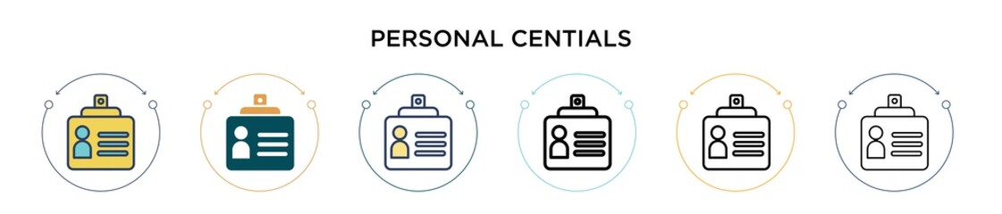 Personal credentials icon in filled, thin line, outline and stroke style. Vector illustration of two colored and black personal credentials vector icons designs can be used for mobile, ui, web