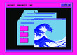 Collage with user interface elements and image of sea waves. Cyberpunk and vaporwave style illustration.