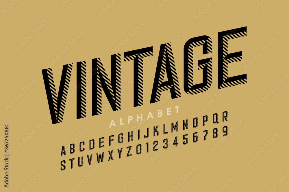 Vintage style font, retro style alphabet, letters and numbers Stock ...