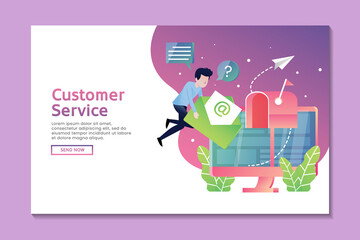 Customer service landing page with man sending message to mailbox