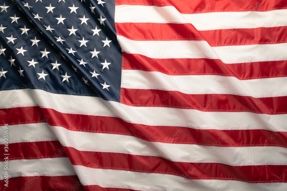 American flag waving in the wind, stars and stripes closeup Stock Photo ...