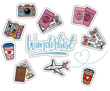 Wanderlust, A Airplane Flying In The White Sky, Travel Pack Sticker, Vector Of Travel And Leisure Decorated Banner Vector, Instagram Story Highlight Adventure, Printable Wall Art, Vintage Map Instant