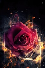 Illustrated Photography Of Red Rose In Flame Of Fire