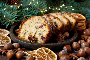 Wall Mural - Christmas still life with raisins cake